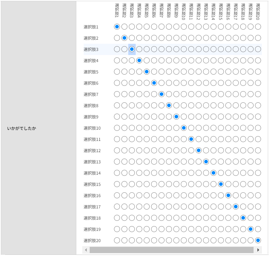 20×20のマトリクス（単一選択）の例