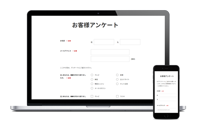 当社が提供するWebアンケートフォーム作成システム「WEBCAS formulator」で作成した画面