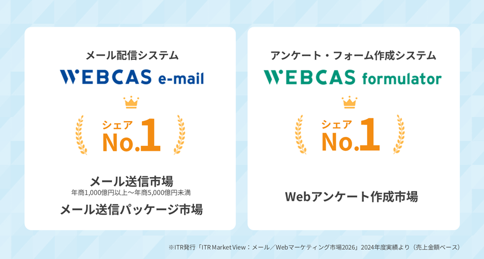 WOW WORLD、大企業向け「メール送信市場」、「メール送信パッケージ市場」、「Webアンケート作成市場」等でシェア1位を獲得（ITR調べ）