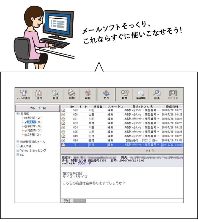 メールソフトそっくりで使いやすい