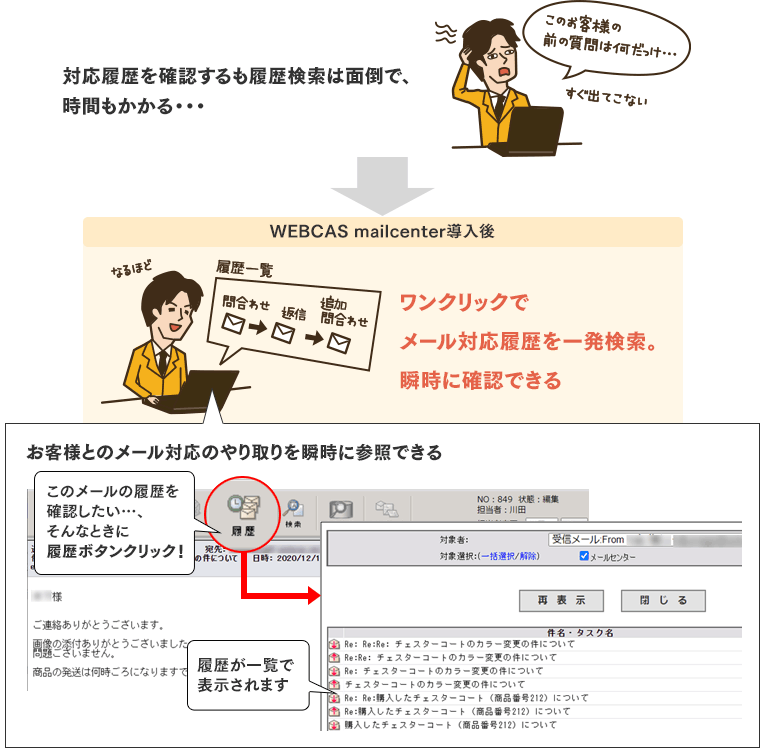 以前のやりとりを瞬時に確認