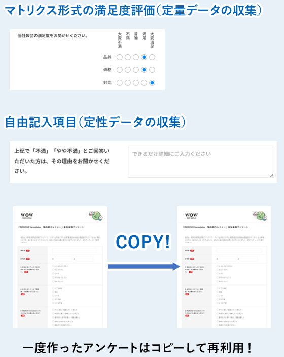 マトリクス型のアンケート項目/自由記入項目