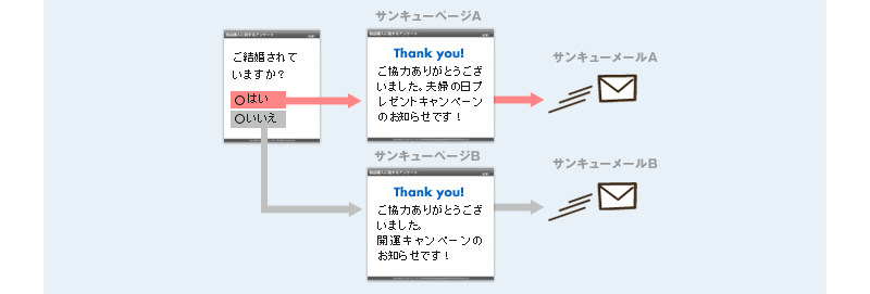 ３）サンキューメールの分岐