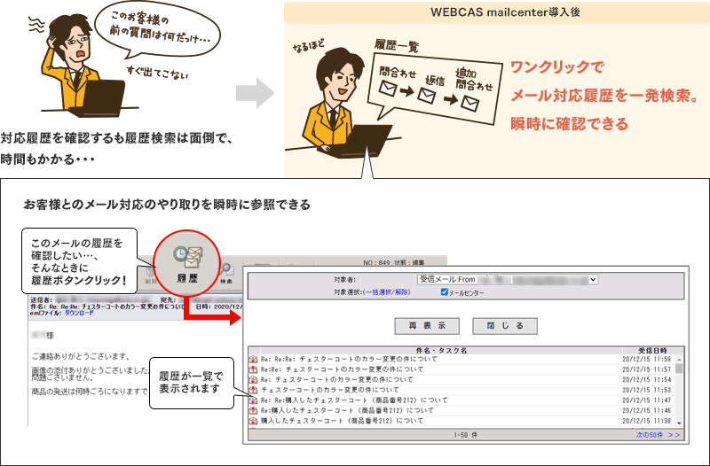 以前のやりとりを瞬時に確認