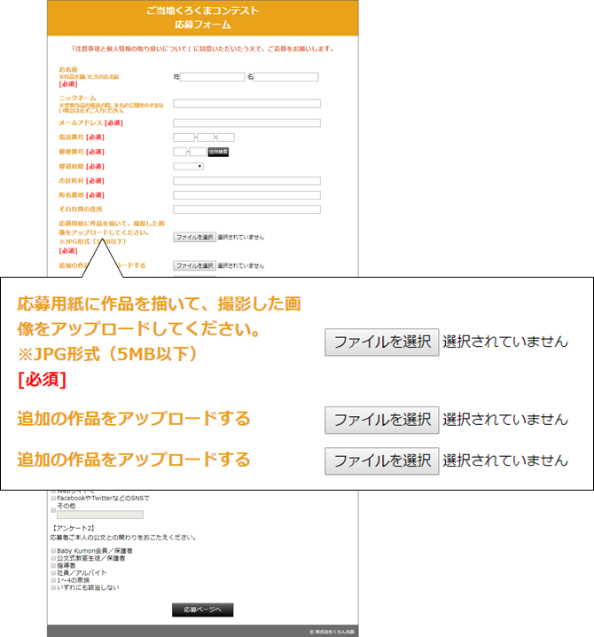 WEBCASで作成した応募フォーム