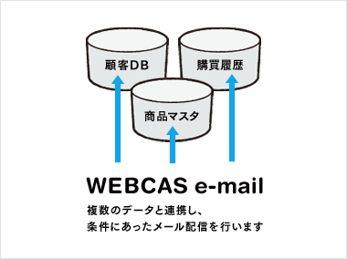 WEBCAS e-mailはデータベースが分散していてもOK！必要な情報だけ参照＆分析し、条件にあったメール配信行います。