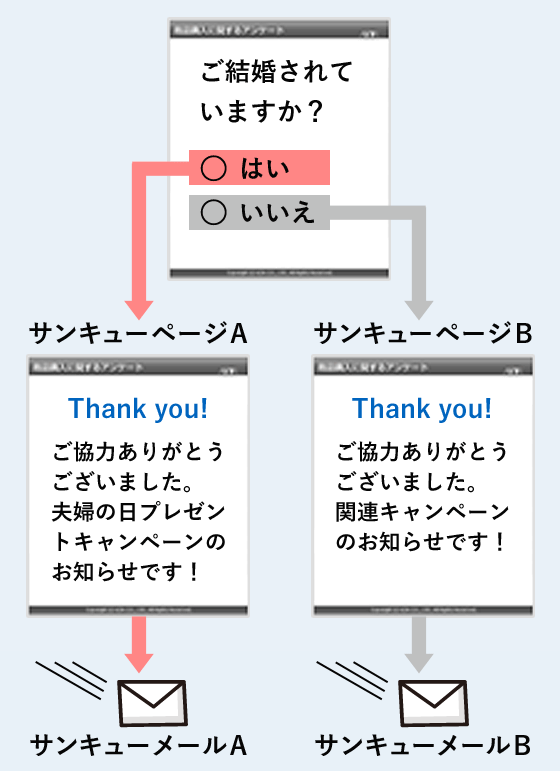 ３）サンキューメールの分岐